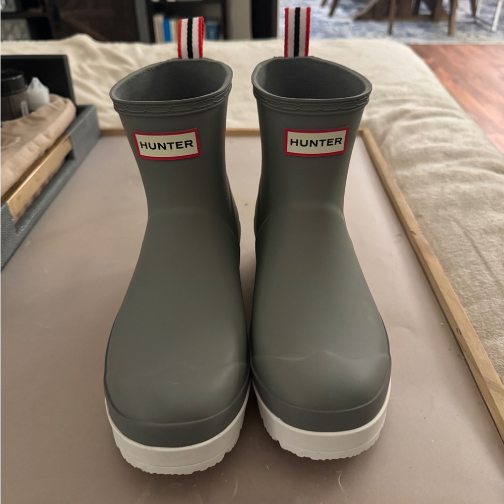 Hunter Olive Rubber Boots with White Sole - Picture 2 of 5